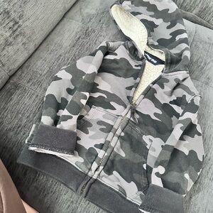 Lands' End Kids Camo Hoodie - Gray and Cream